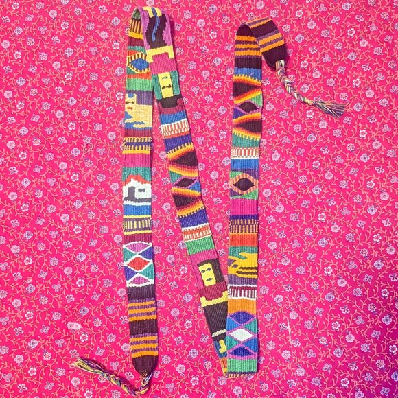 Guatemalan Sash Belt Hand Loomed Folk Art Boho Festival Hippie Dopamine Dressing - Picture 3 of 4